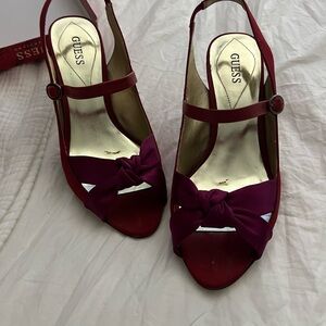 Guess Red and Purple Satin Slingback Heels